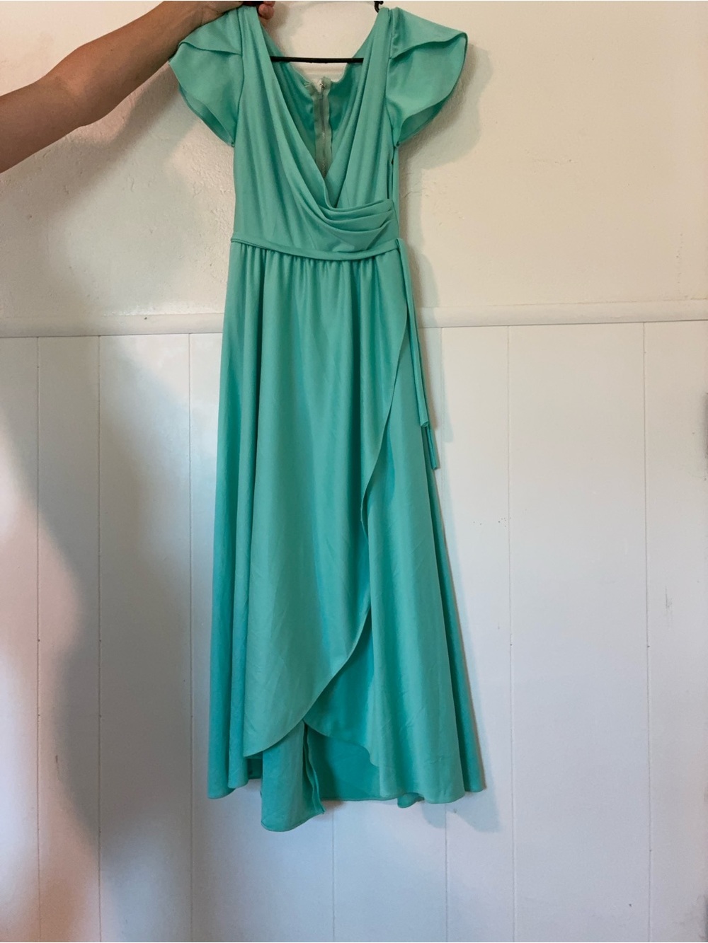 Mint green Wrap Maxi Dress with Flutter Sleeves